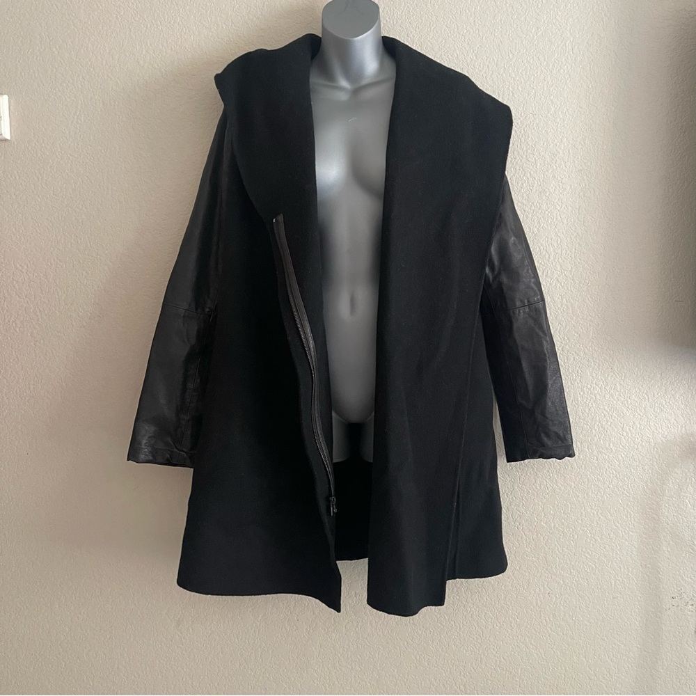 Vince leather wool black jacket medium zip-up jacket